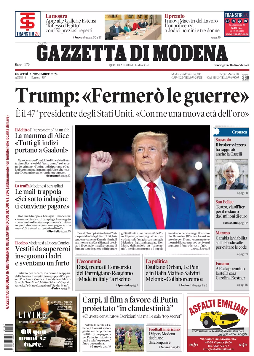 Prima-pagina-gazzetta di modena-oggi-edizione-del-2024-11-07